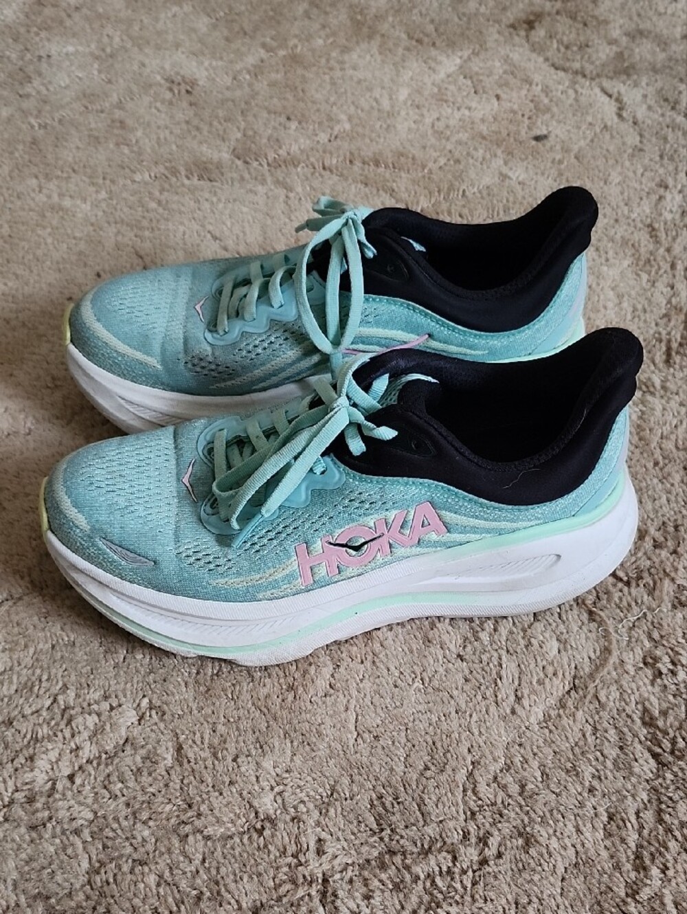 Hoka Women's Teal Athletic Running Shoes with Pink Logo - Picture 3 of 8